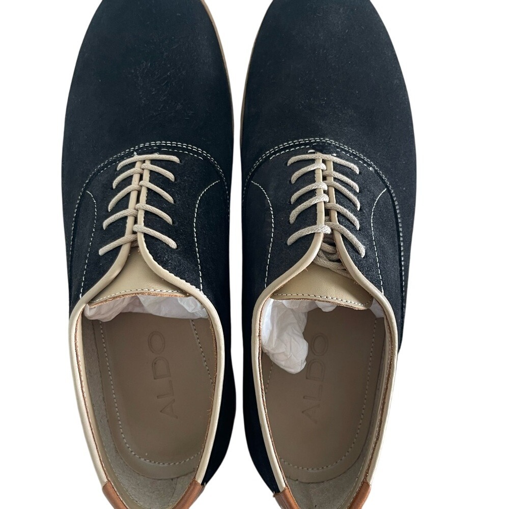 Aldo Mens Black Leather Suede Oxford Size 8 Dress Shoes Lace Up Work Business